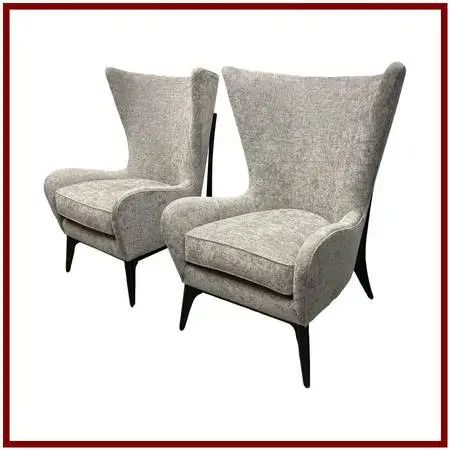 Caracole Whats New Pussycat Wingback Chairs, Pair