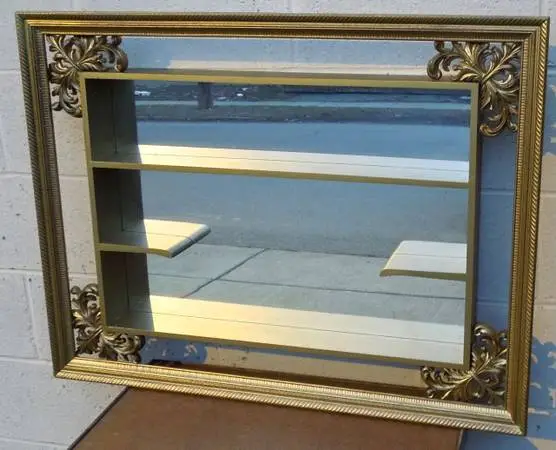 MID CENTURY GOLD FRAMED MIRROR SHADOWBOX TURNER WALL ACCESSORY