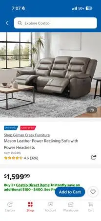 So this is a cool Costco smart couch with USB-C charging on both sides