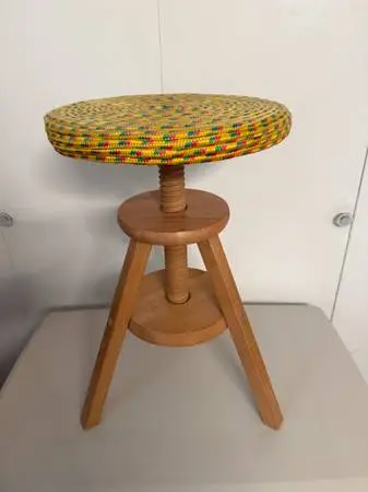 Wooden adjustable stool Bohemian rope seat