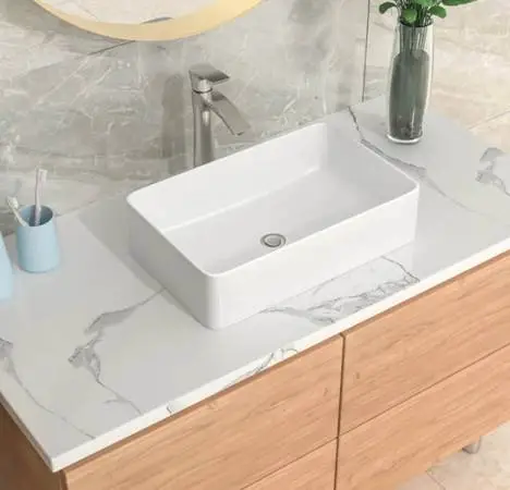 White Glossy Ceramic Rectangular Vessel Sink, 21.5x13.5x5.5 in