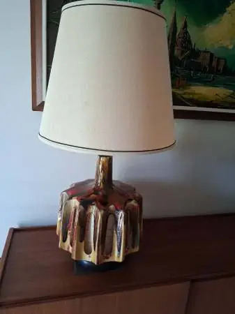 Rare Mid-Century Brutalist Drip Glaze Table Lamp.