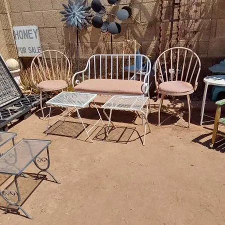 Metal Garden Furniture Set - Bench & Two Chairs