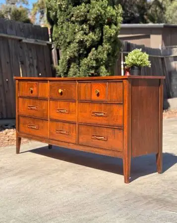 Mid Century Modern MCM Vintage 1960s Walnut 9 Drawer Triple Dresser