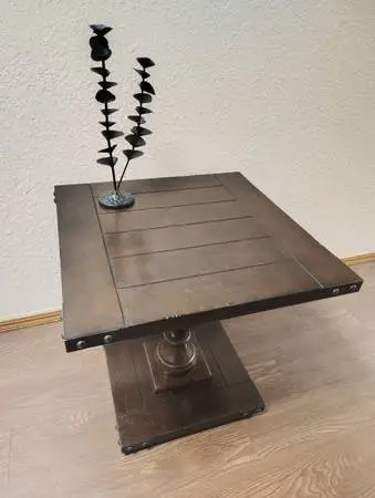 Rustic Slat Column Pedestal Metal Detailed Rustic Pretty 2015 End Table