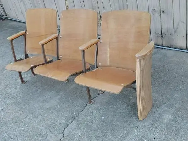 Bolt Down Rustic Antique Auditorium Theater 3 Seat Seats Folding Chairs
