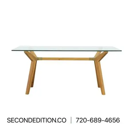 Crate & Barrel Strut Teak Glass Top Work Table (Was 1000)