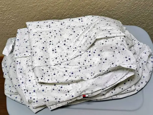 Queen White + Blue and Grey Stars Tommy Hilfiger Bed Sheets