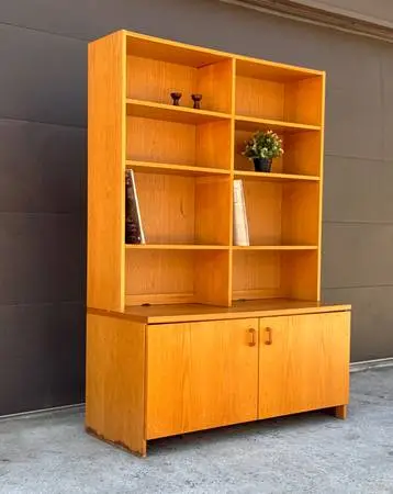 Danish MCM Modern Mid Century Vintage 2-Piece Hutch Wall Unit Cabinet