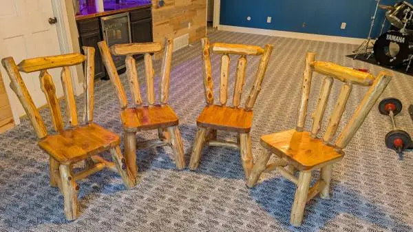 4 pine log chairs