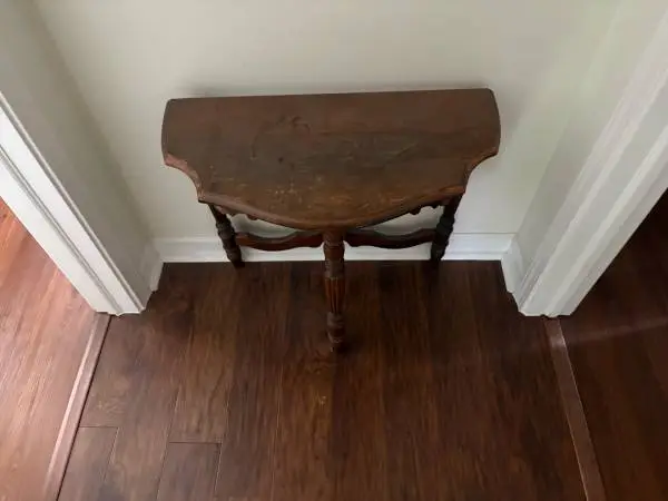 Vintage wood console table with demi-lune shape