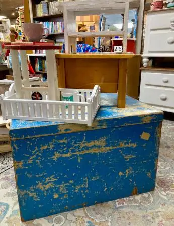 Vintage Large Blue Wooden Chest