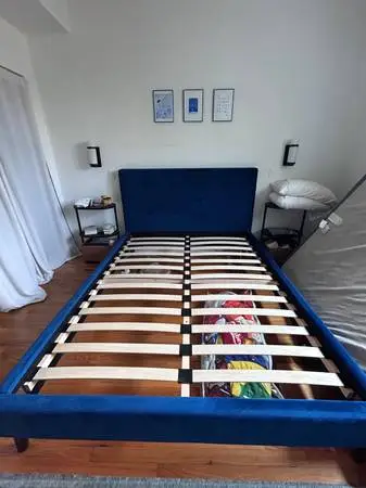 Mid century queen velvet bed frame