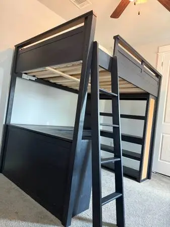Pottery barn, loft bed with desk and shelves