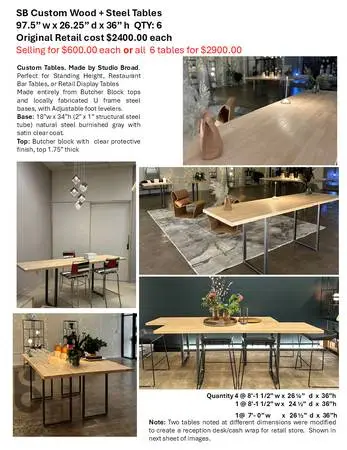 Custom Mod Steel + Wood High top, Bar or Display tables
