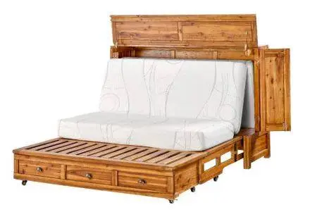 New solid wood murphy cabinet bed with memory foam mattress