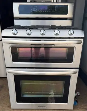 Clean & Tested KitchenAid 30in Gas Double Oven Range Stainless — $400