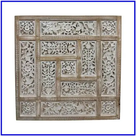Bohemian Rustic Carved Mango Wood Wall Panel Mirror