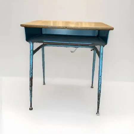 Vintage! Industrial Mid-Century Student School Desk & Antique Chair...
