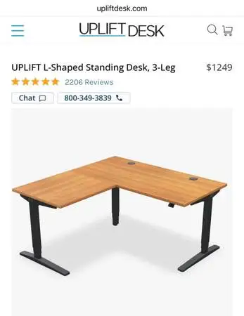 UPLIFT L-Shaped electric adjustable Standing Desk bamboo top L60”D60”W30”*