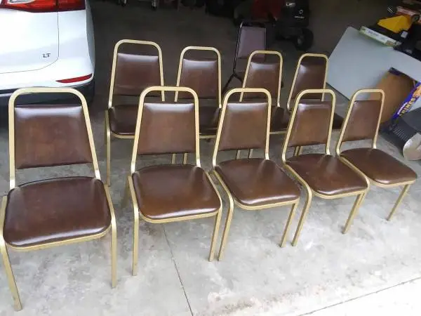 9 matching chairs 1 different color $5. ea. take as many as you want