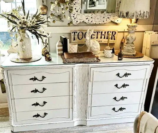 Distressed White Large Dresser