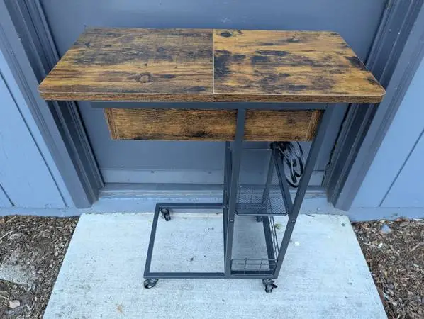 Wheeled C Shaped End Table With Two Outlets And Charging Station