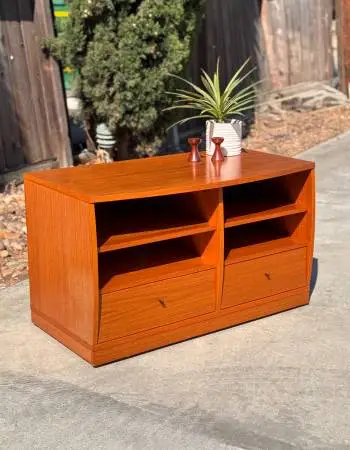 Danish Modern Teak Mid Century Rolling TV Stand Media Console Denmark