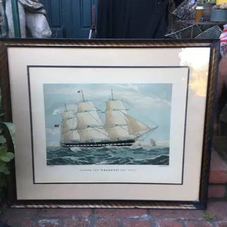 Antique Sailing Ship “Shannon” Engraving w frame