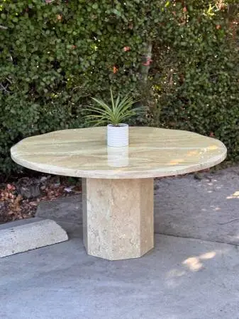 Solid Travertine Marble Postmodern Vintage Italian Round Dining Table