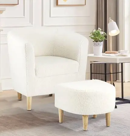 New Sherpa Barrel Accent Chair & Ottoman Set