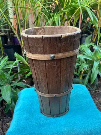 Umbrella Stand Solid Wood of wooden staves with wood strap bands