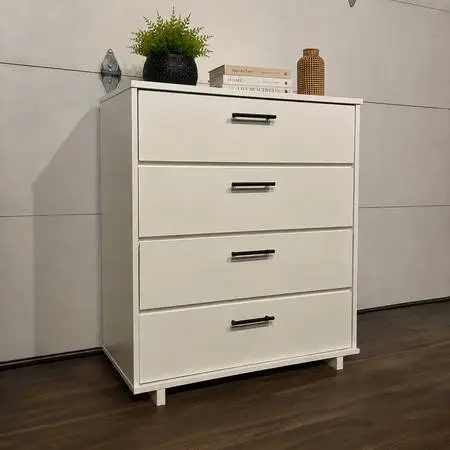 HUGE Modern White 4-Drawer Dresser w/ Black Knobs