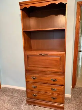 Two pieces Vintage Wood Secretary Desk and Matching Bookcase Set by So