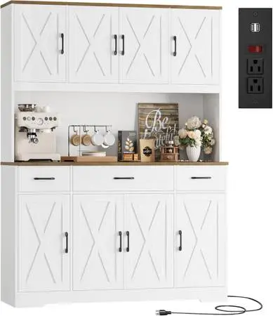 71 Large Pantry Cabinet with Charging Station, 55 Wide Kitchen Pantry Storage