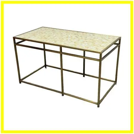 Union-made Mosaic Tile Top Brass-tone Console Table