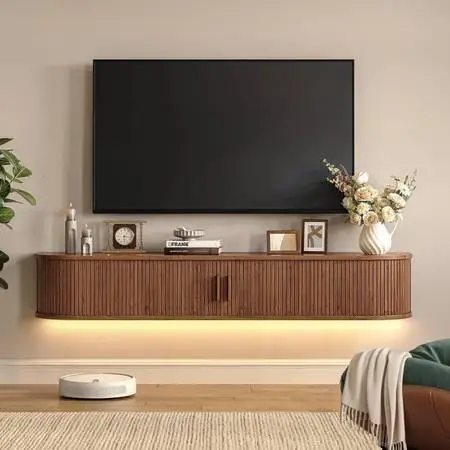 63 Floating TV Stand with Power Outlet for TVs up to 75, Fluted Entertainment