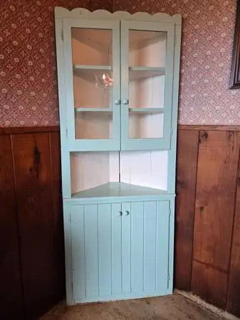 Farmhouse Antique corner display cabinet for dining room, kitchen