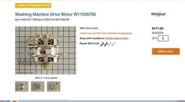 Whirlpool Washer Motor part# W11026785 (open box/new)
