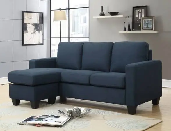 Navy blue microfiber smaller style modular sectional couch and ottoman