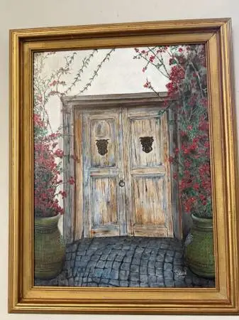 Original Courtyard Painting W/ Gold Frame - 23X30