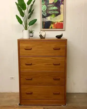 Vintage Tall Teak 4 Drawer Filing Cabinet or Dresser - Denmark