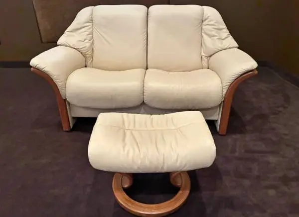 STRESSLESS Leather Reclining Loveseat and Ottoman