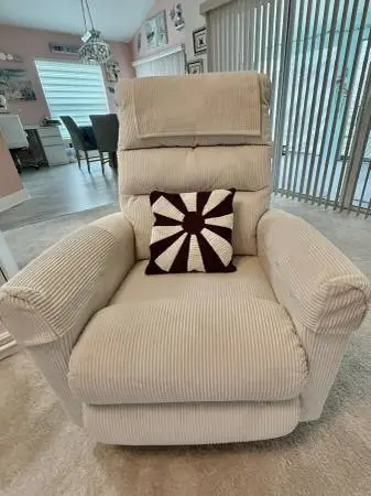 LA-Z-BOY Custom Designed White Corduroy Swivel, Rocker Recliners Set