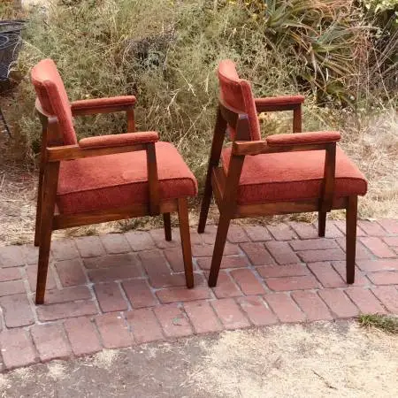Pair orig 1960s solid walnut Mid Century Modern Chairs/NICE!