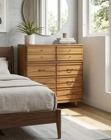 Mid Century Modern Vintage 8 Drawer Dresser Chest of Drawers Cabinet