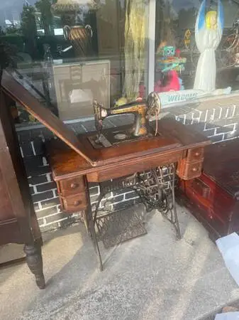Antique Singer Treadle Sewing Machine with Victorian Wood Cabinet