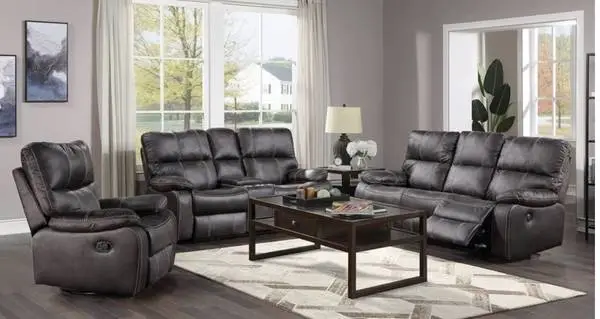 Old cannary power elcctric brown leather fully reclining couch set