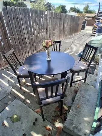 ROUND TABLE 4 CHAIRS DINING SET , dark brown walnut wood