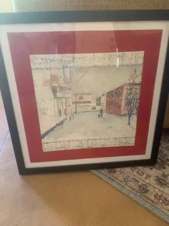 Person With Dog On Snowy Street Original Painting